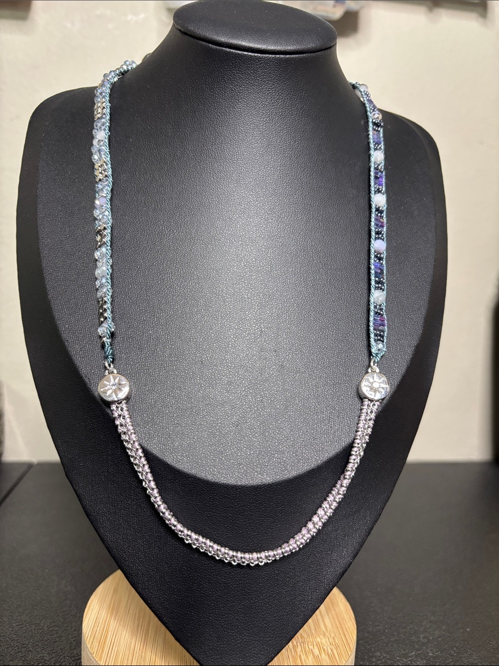Chloe + Isabel Boho Glass Silver-Tone Beaded Necklace Blue Accent Straps Chain